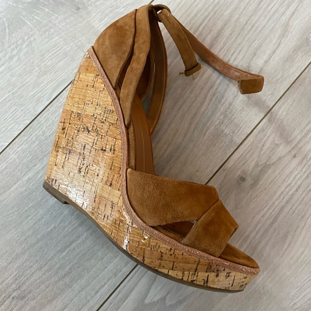 DV by Dolce Vita Brown Suede Cork Wedge Sandals